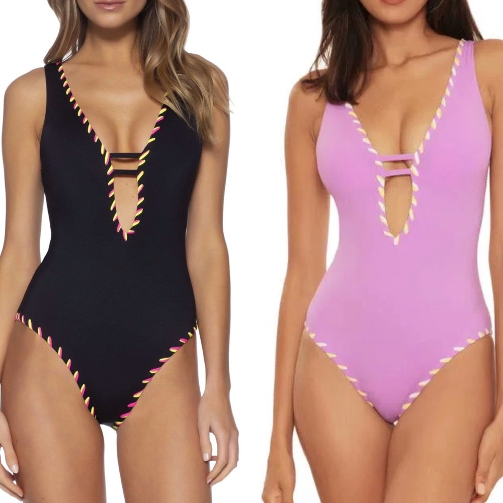 BECCA Black and Pink Women Swim One Piece